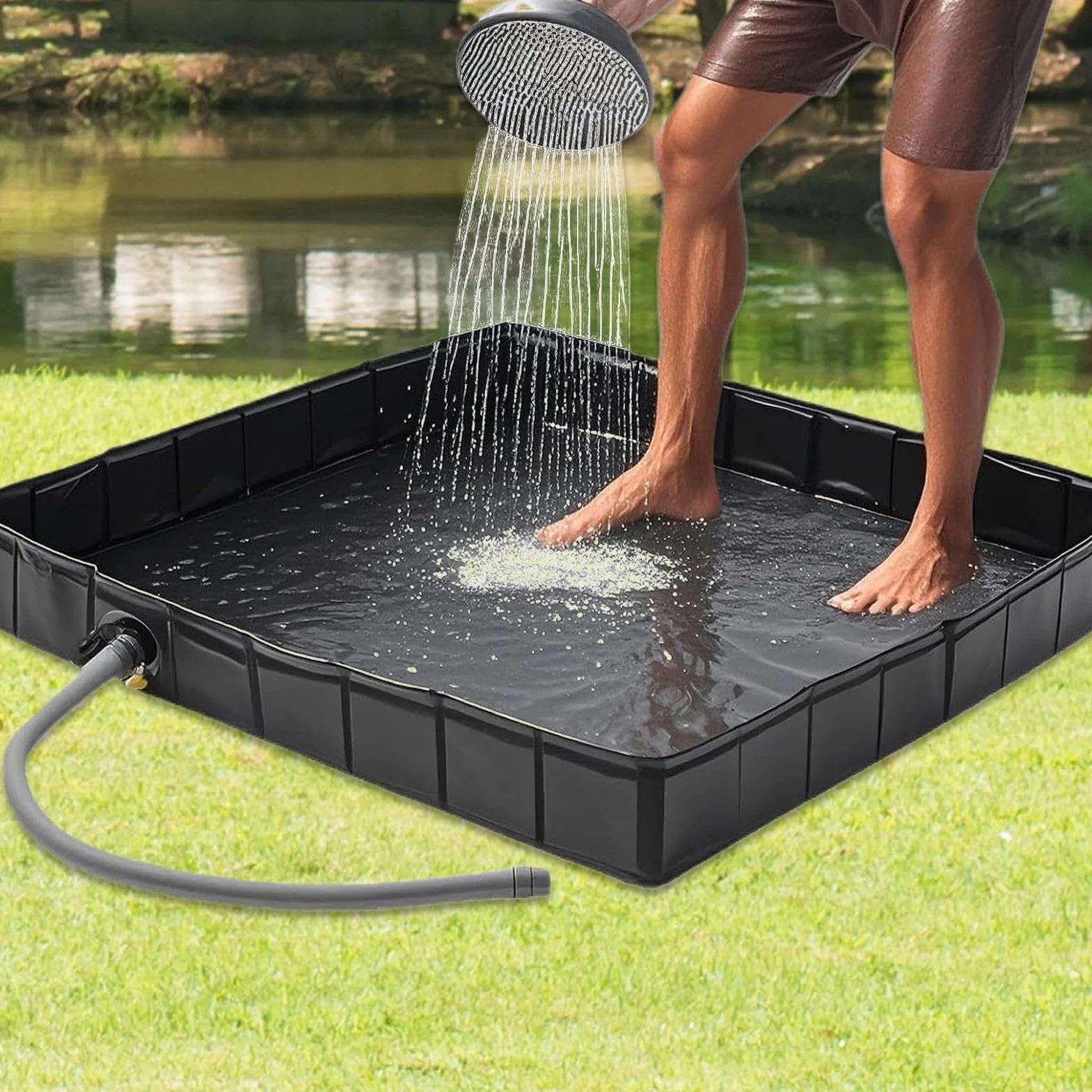 Duschbasis - Rechteckige Duschschale | Outdoor -Duschen Basis | Duschen Stehen Mit Entwässerungsloch | Flexible Weiche Fußböden Campingausrüstung Für Terrasse Hinterhof Sauna Garden Beach Ca