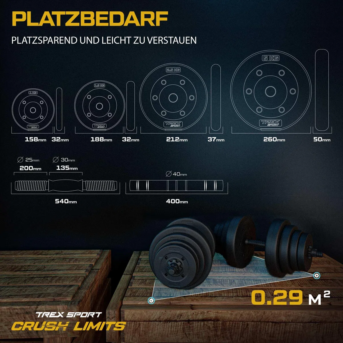 TREX SPORT Hanteln 2er Set Kurzhanteln & Langhantel | 20kg 40kg Hantelset | Kurzhanteln Set, Dumbbell Hanteln Set, Kurzhantel mit Verbindungsrohr & Langhantel, rutschfeste Griffe, robust