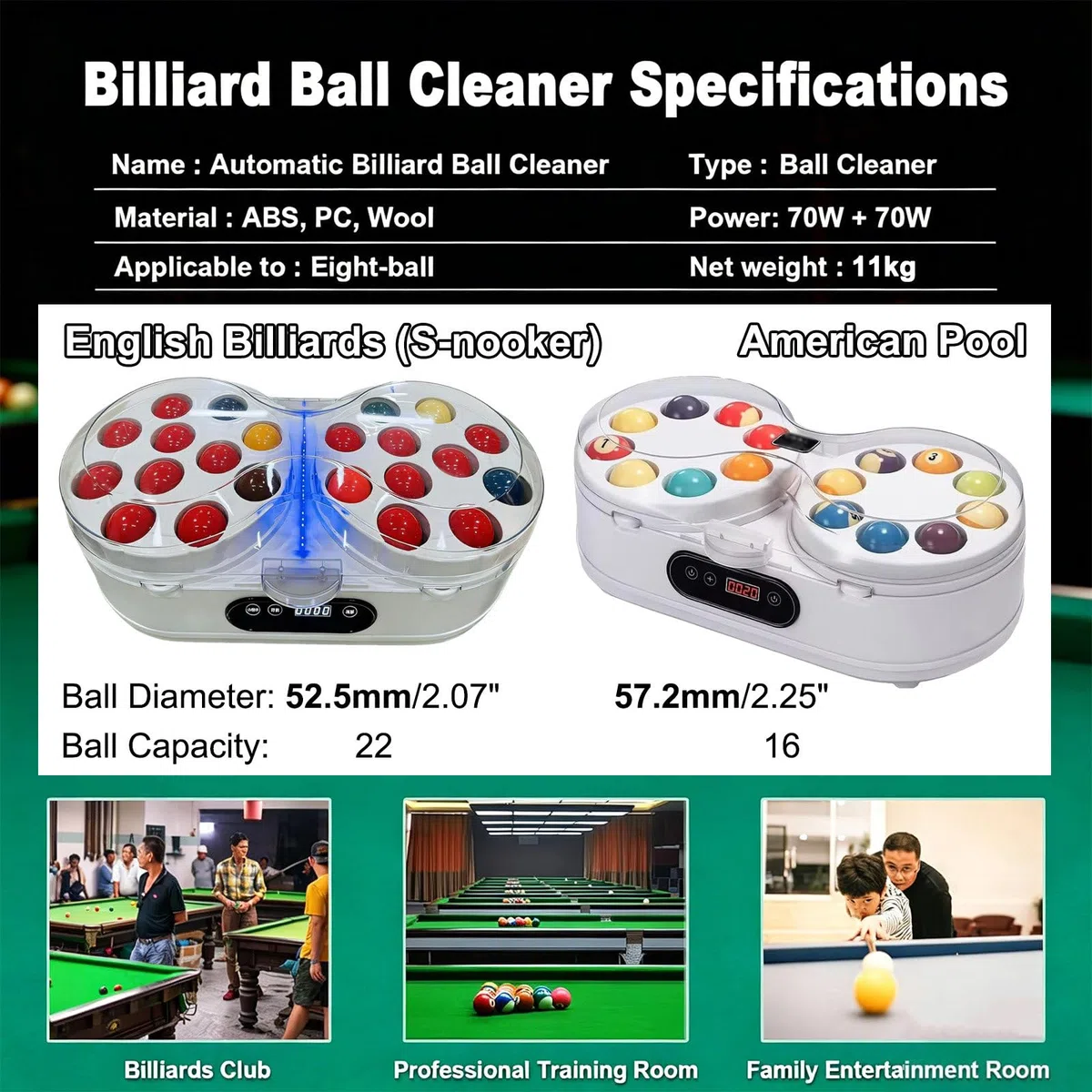 Verbesserter Billardkugel-Reiniger und -Polierer mit LCD-Touchscreen – Automatisches Reinigungsgerät für Den Heim- und Clubgebrauch White-52.5mm/2.07"