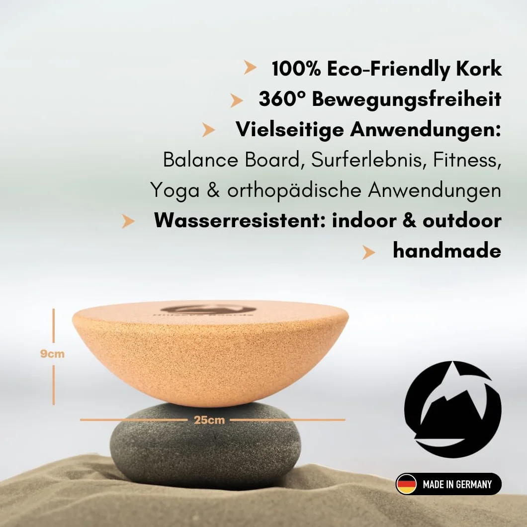 Premium Kork-Halbkugel aus Portugal – Nachhaltiger Balance-Trainer für Fitness, Yoga & Reha – Ideales Zubehör für Balance Boards (Indoor & Outdoor)