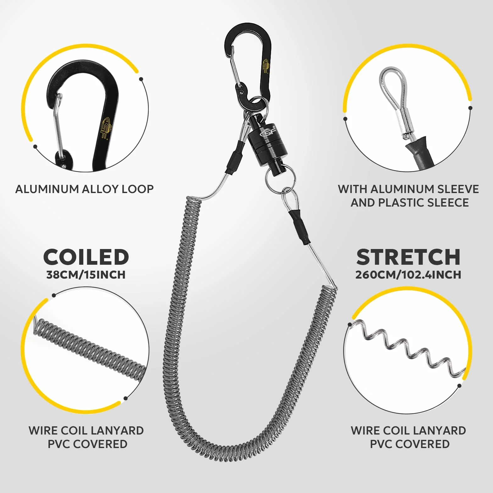 SF Stärkster magnetischer Netz-Entriegelungs-Magnet-Clip-Halter für Fliegenfischen, Kescher, Retraktor mit Spiralband-Karabiner