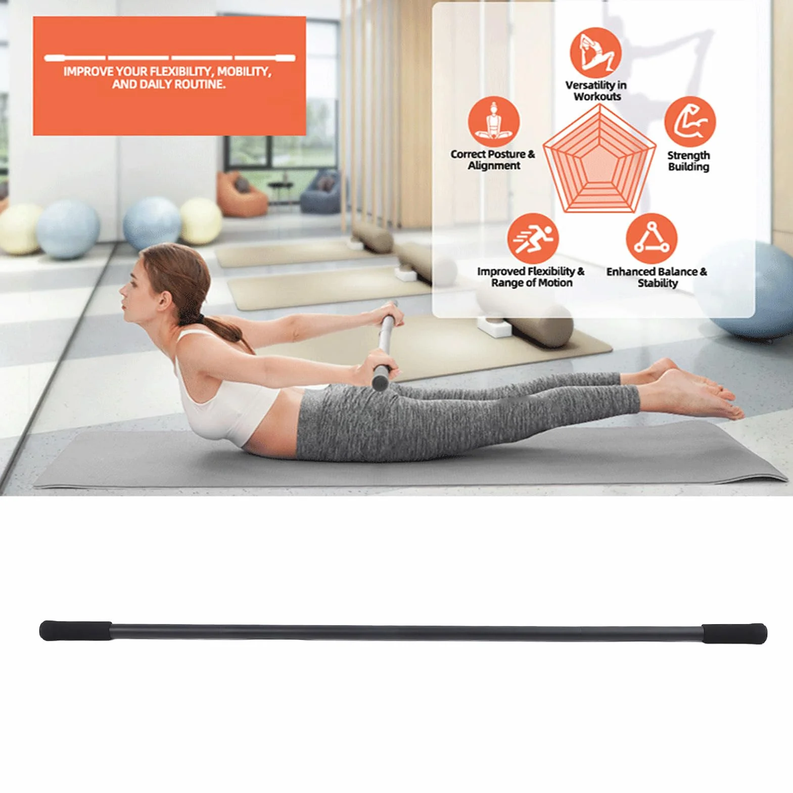 60 -Zoll -Yoga -Stick, Verstellbare Stretchbange mit Schaumgrenze, Abnehmbarem Vielseitigem Werkzeug für Yoga in Heim und Fitnessstudio, Flexibilität und Gleichgewicht Fördern