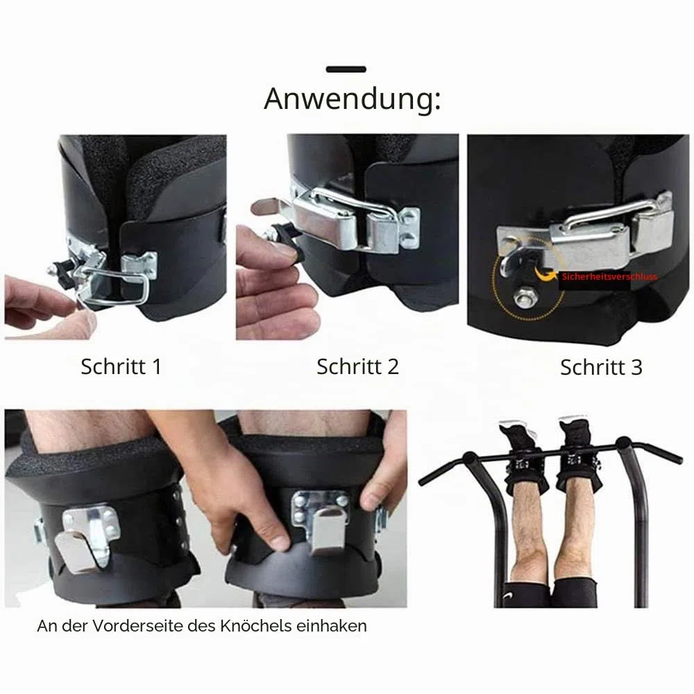 Schwerkraft-Stiefel zur Stärkung des Rumpfes und zur Linderung von Rückenschmerzen, Inversions-Fitness-Trainingsgerät mit Handstandstange und Bauch-Crunch-Haken
