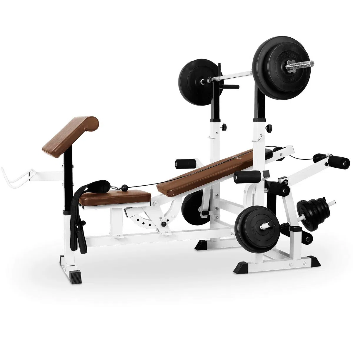 Klarfit Workout Hero 3000 Hantelbank, Power Station mit Schräg- und Flachbank, Hantelbank mit Gewichten, Fitnessgeräte für Zuhause, Home-Gym Kraftstation mit Langhantel & Beinpresse, 280 kg Belastung