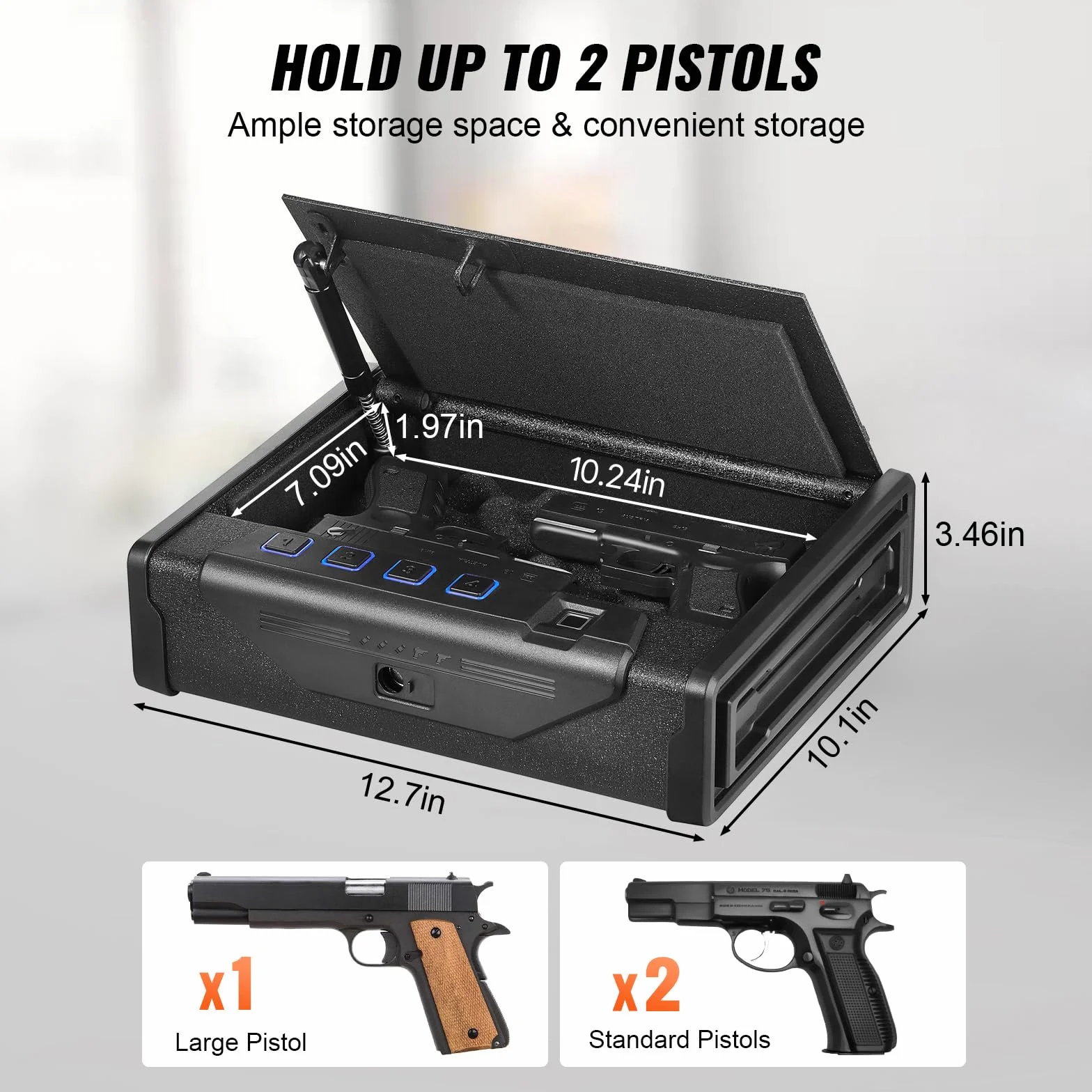 VEVOR Waffentresor Pistolentresor Waffenkoffer, Tragbar 2 Pistolen Pistolentresor Fingerabdruck, Schlüssel oder Passwort Waffensafe Kaltgewalzter Stahl, 260x180x50 mm Waffenschrank Wandtresor
