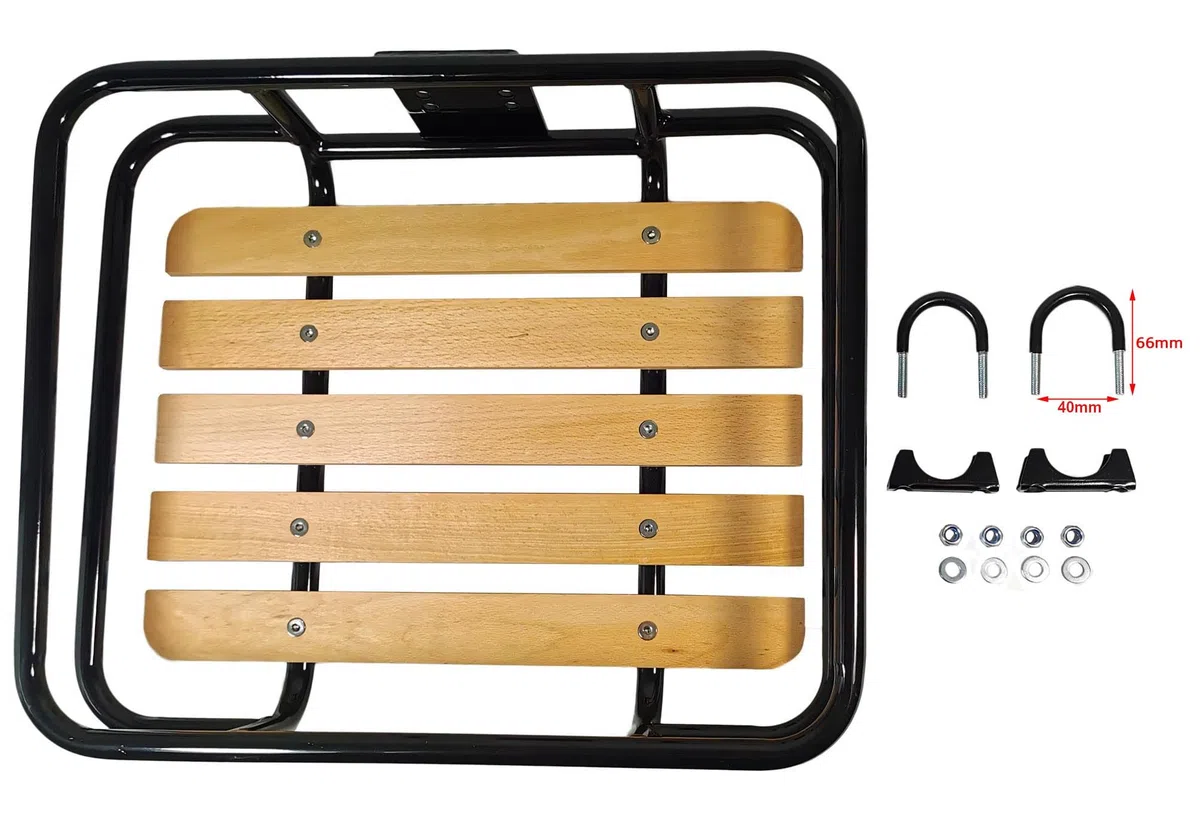Frontgepäckträger Fahrrad | Gepäckträger Vorderrad | Red Loon | Stahl/Holz | Holz Auflage
