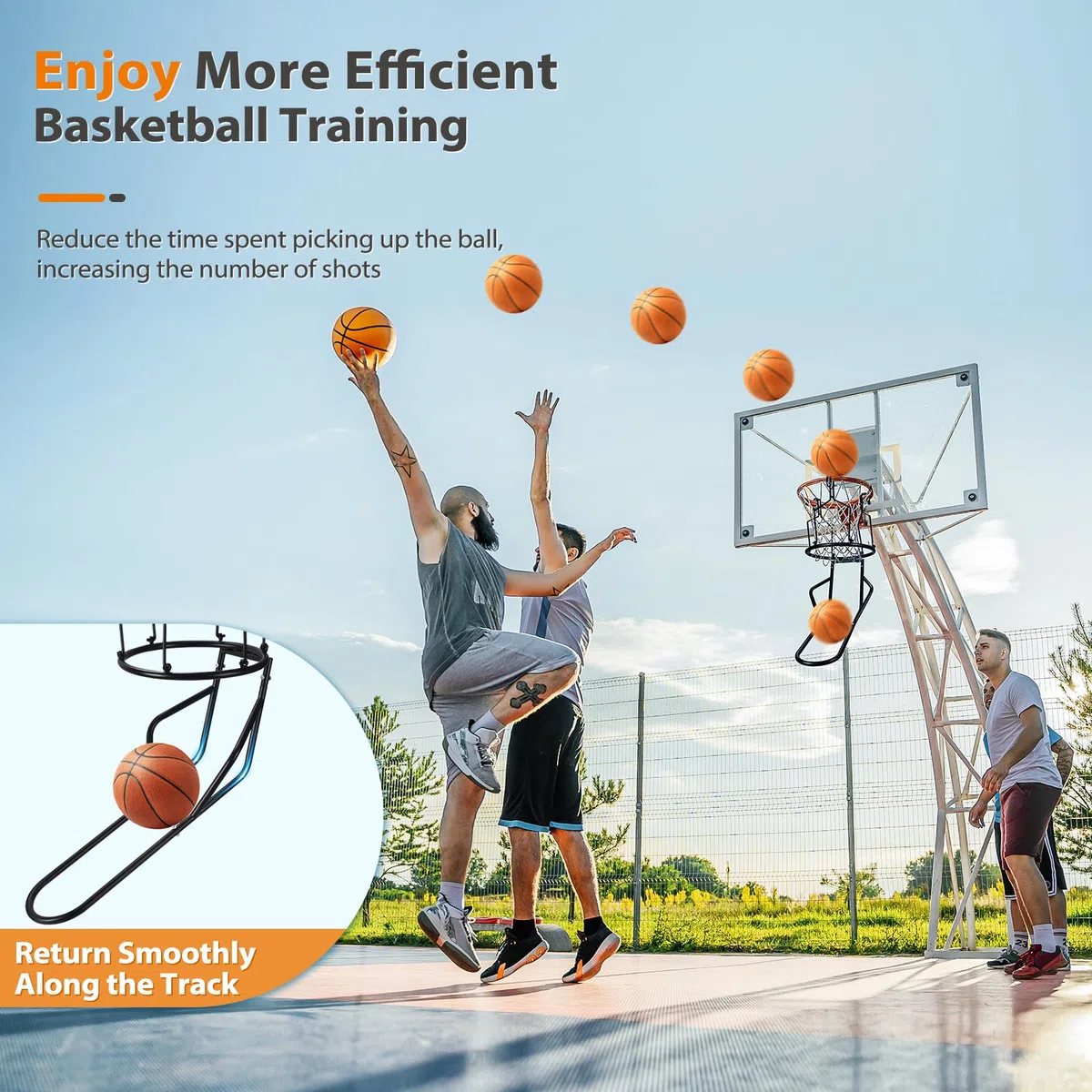 GADFISH Basketball-Rücklaufbefestigung, robuster Basketball-Rebounder mit 3 stabilen großen Haken, langlebiges Basketballzubehör für 45,7 cm Felge, Basketball-Training, Schwarz