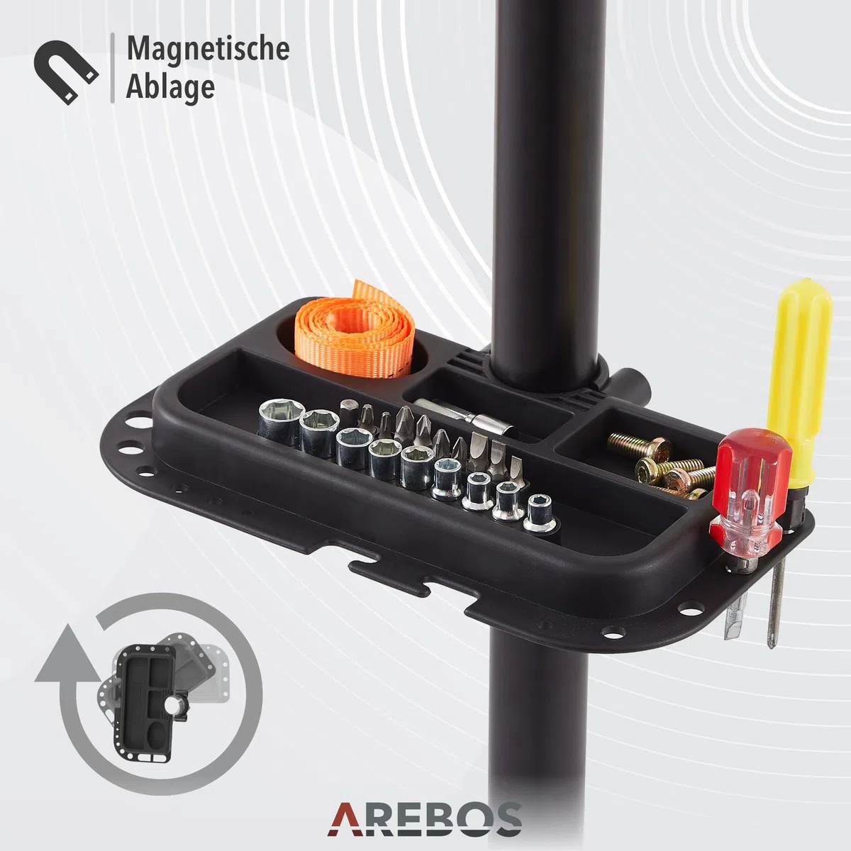 Arebos Fahrrad-Montageständer mit Tasche, 360° drehbar, für Mountainbike, E-Bike und Citybike, mit Schnellspannvorrichtung, Profi-Reparaturständer Schwarz/Blau