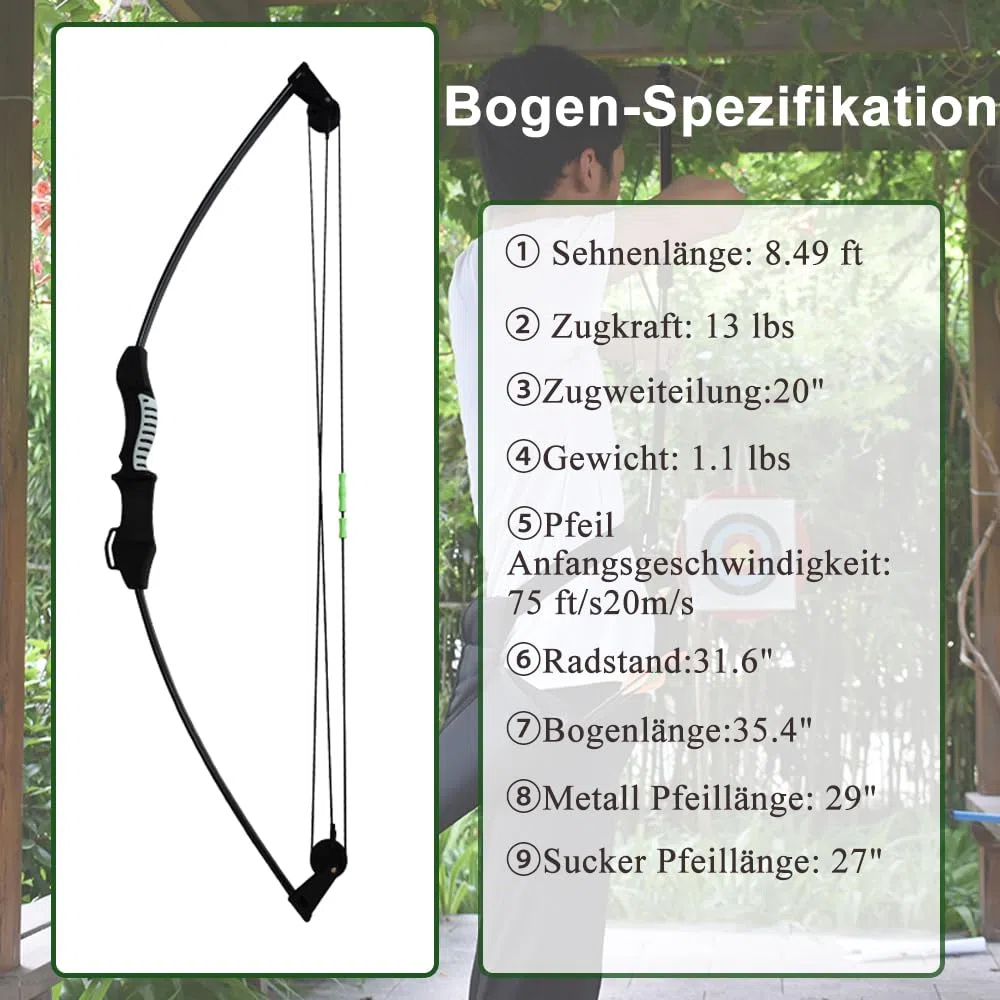 Bogen und Pfeil für Teens Anfänger Bogenschießen Set für Jugend Bogen und Pfeil Schießen Praxis Hinterhof und Outdoor-Bogenschießen Ausbildung