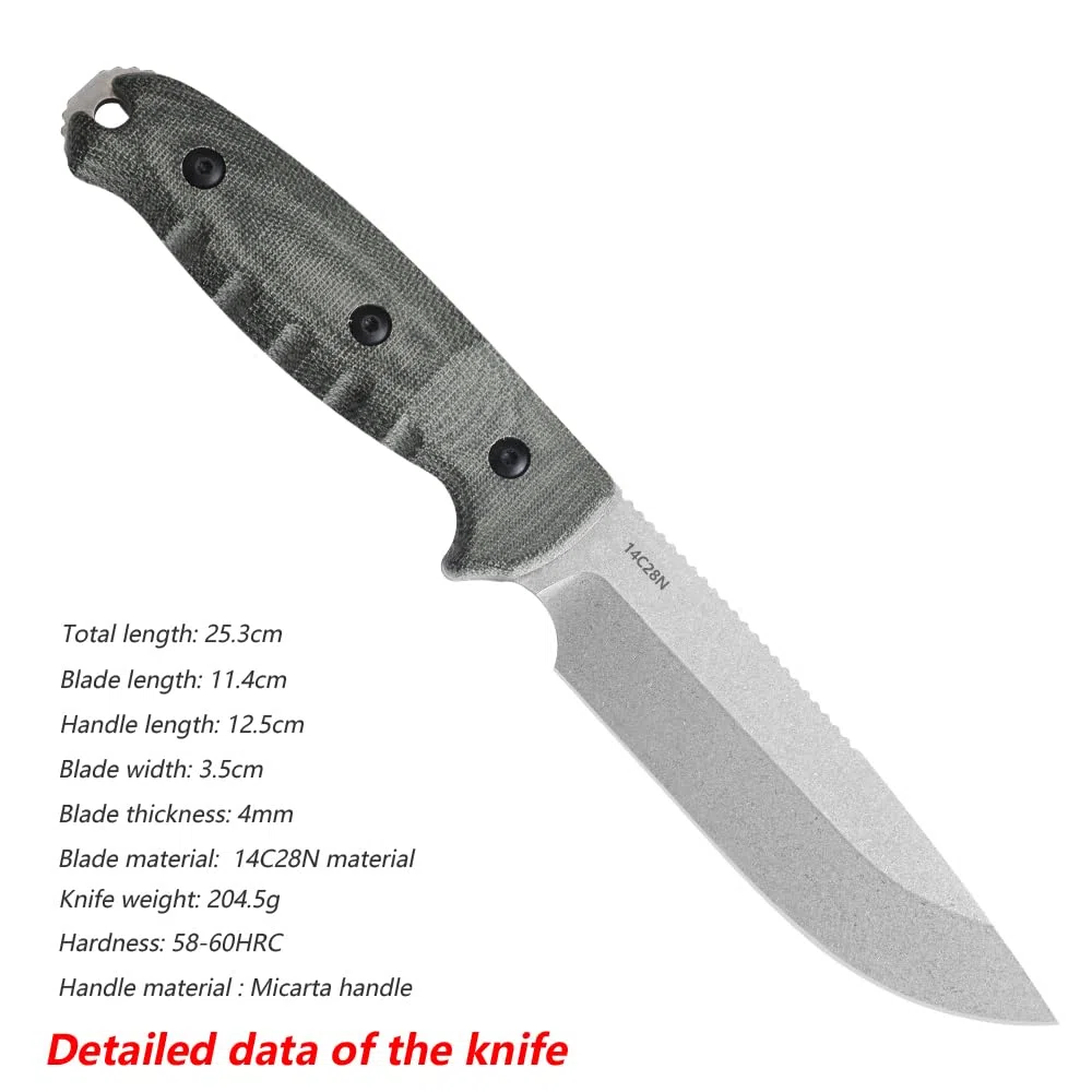 JEABROTHER, 14C28N steel, Miketa handle, fixed blade, camping, fishing (BK0230A)