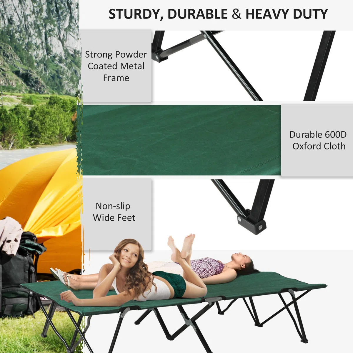 Outsunny Campingbett Klappbar für 2 Personen Feldbett Klappbett mit Tragetasche bis 136 kg belastbar Stahl Oxford 193 x 125 x 40 cm