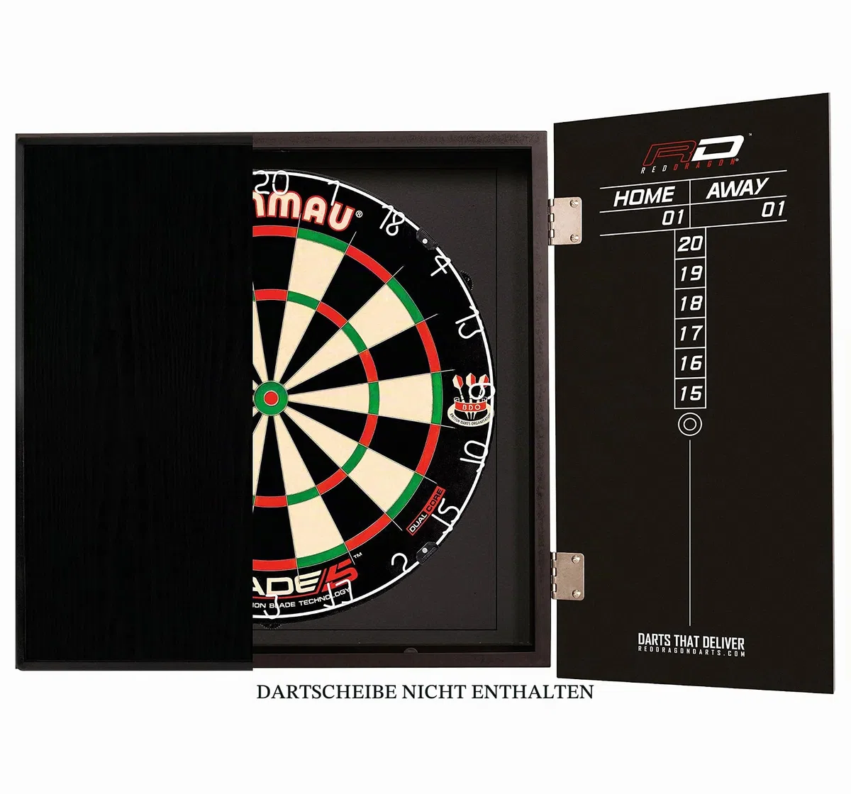 RED DRAGON Deluxe Black Dartboard Cabinet