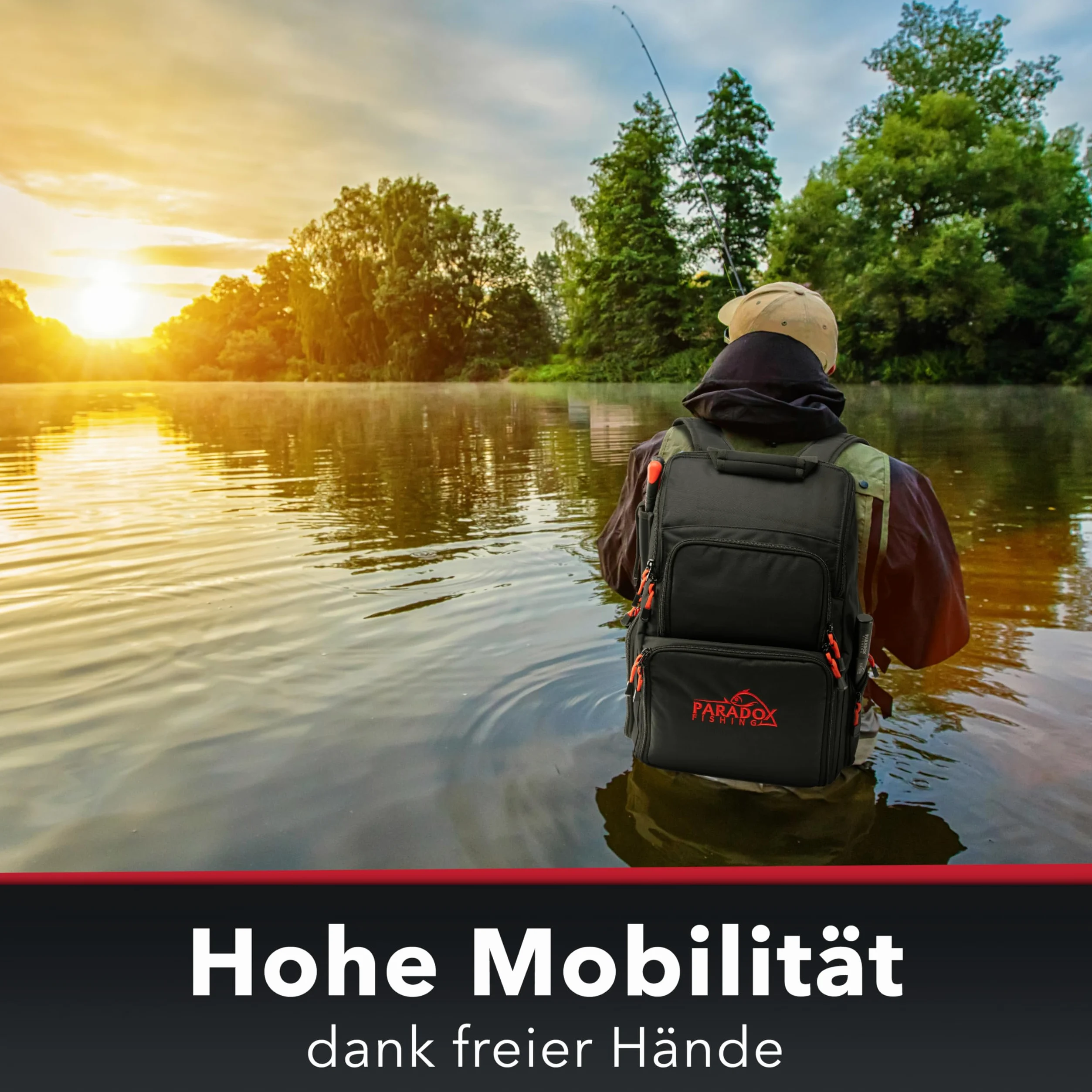 Paradox Fishing Angelrucksack mit Boxen I inkl. 4 Boxen I wasserabweisend I Angeltasche mit Tackle-Boxen Angelkoffer