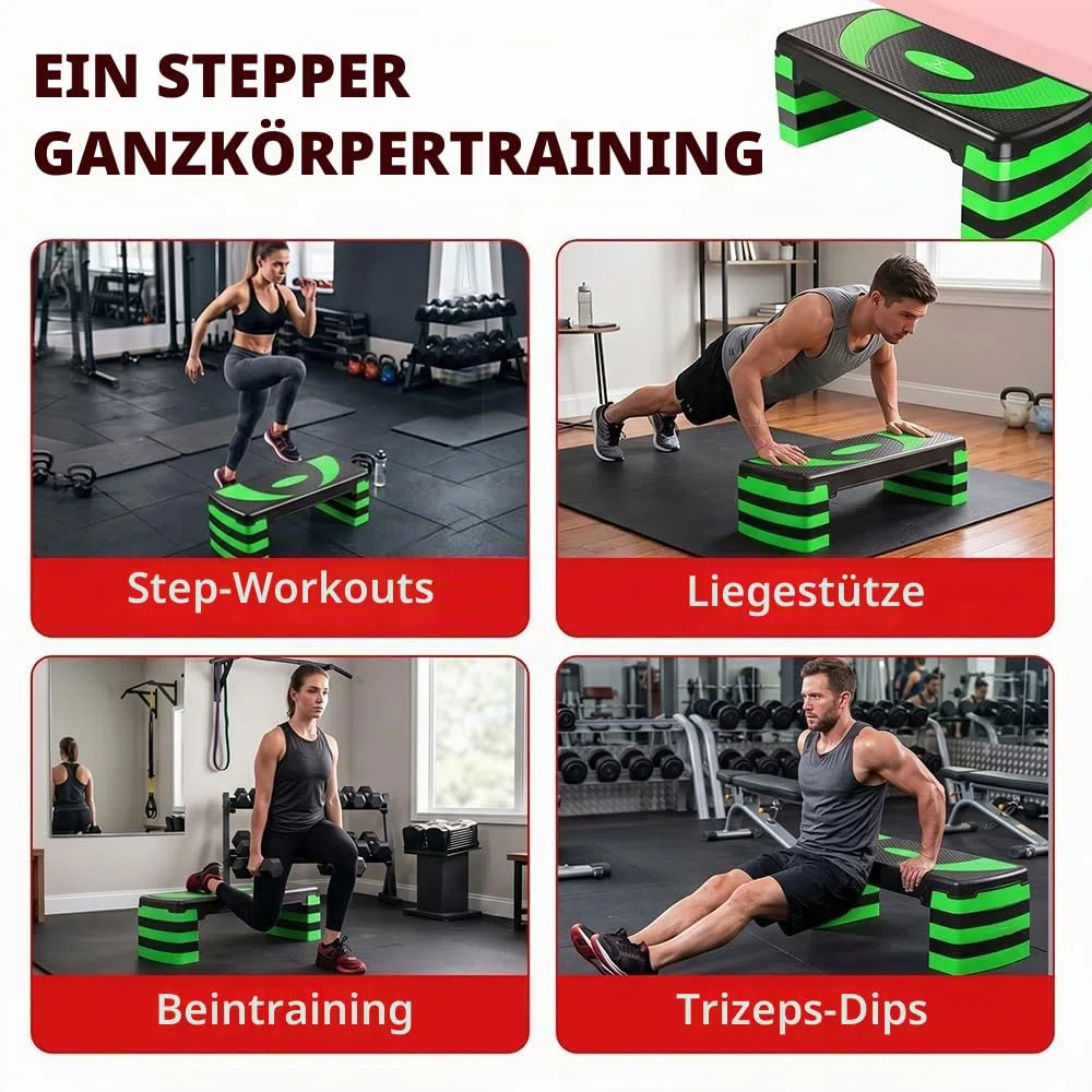 MAXSTRENGTH Fitness-Stepper für Training, 5-fach höhenverstellbar, 10 cm, 15 cm, 20 cm, 25 cm, 30 cm, rutschfeste Trittfläche für Aerobic-Übungen, Ausdauer, Cardio, Yoga, Routinen