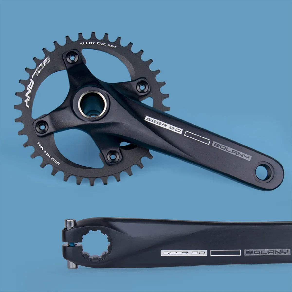 BOLANY Fahrrad Kurbelgarnitur 170mm kurbel 104BCD Hollowtech-Kurbelgarnitur 1 Fach Einzelspeed-Rundkettenblatt 34T/36T Zähne MTB Kurbelsatz mit Tretlager
