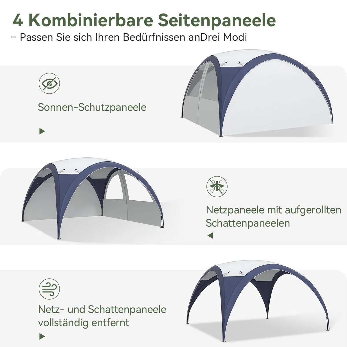 Aoxun Event Shelter Kuppelzelt mit Seitenwänden, Tragbare Stahlstange Camping Pavillon Gartenpartys Veranstaltungen, Transporttasche 4 Vevstärkte Füße, Wasserdicht (4000 mm), UPF 50+, 3,5 x 3,5 m