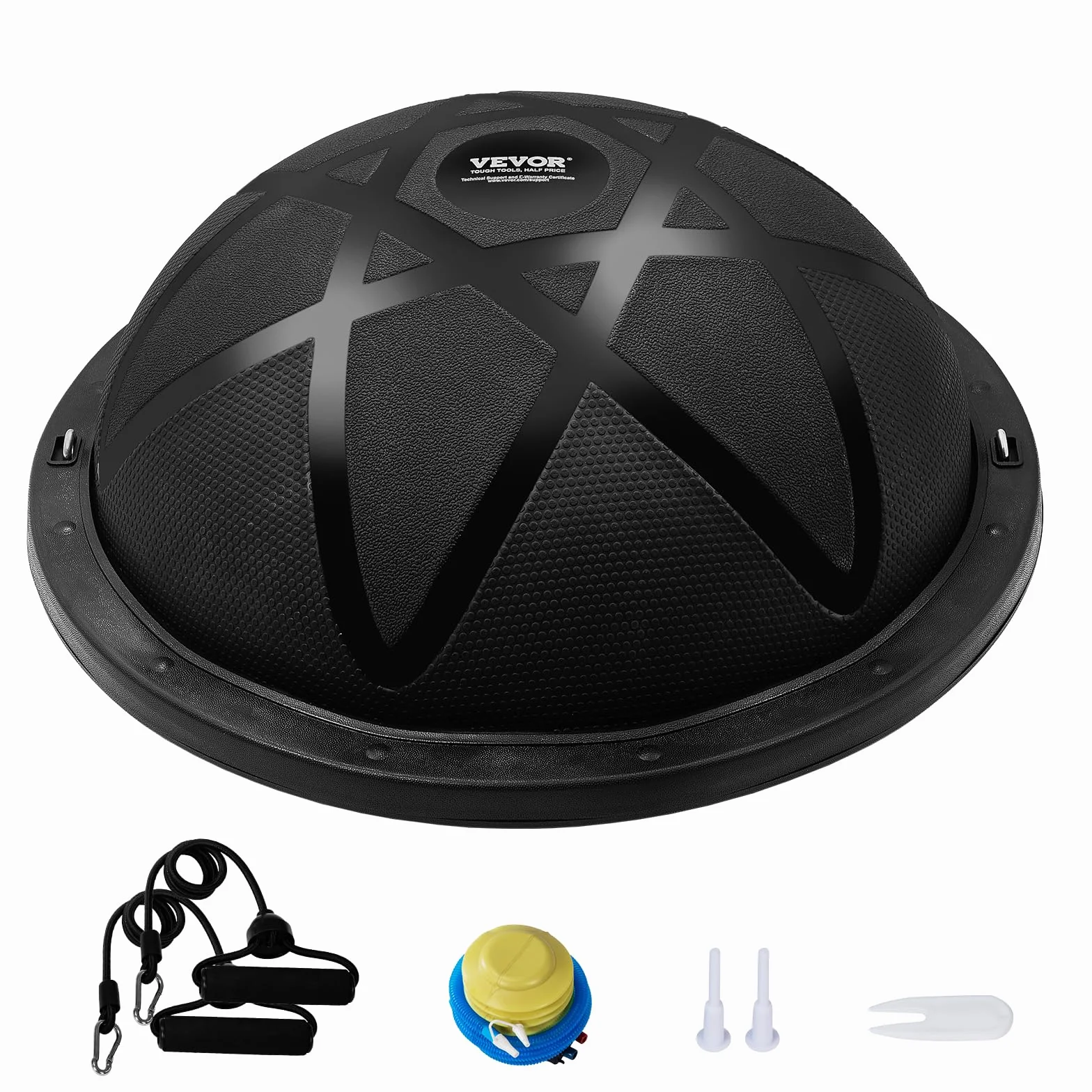 VEVOR Halb-Gymnastikball-Trainer, 58 cm Balance Ball Trainer, 300 kg, Yoga-Ball mit Widerstandsbändern und Pumpe, Kraft-Fitnessball für das Heim-Fitnessstudio, Ganzkörpertraining, Schwarz