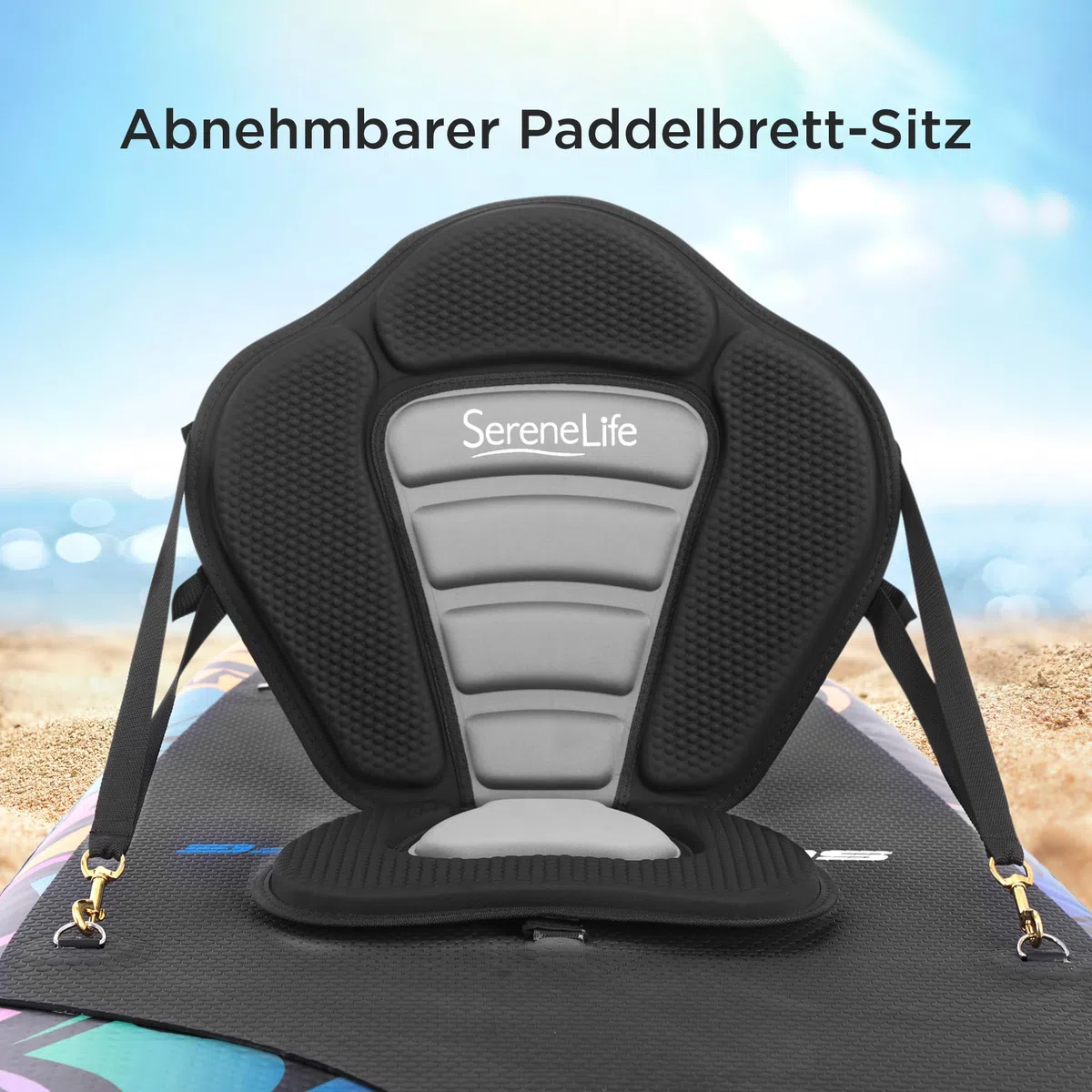 SereneLife Kajak Sitz geeignet auch als Sup Board Sitz, Schlauchboot Sitz & Surfboard Sitz – Verstellbare Kajaksitz mit Rückenlehne kompatibel als Stand Up Paddle Board, Kajak Aufblasbar & Ruderbooten