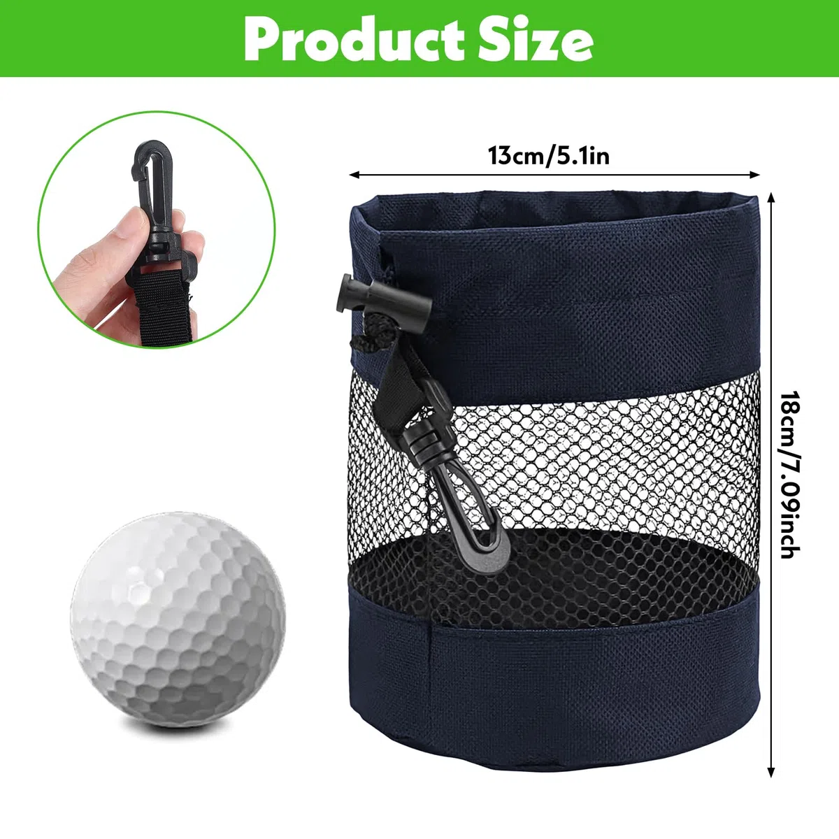 2 Stück Golf Ball Bag,Tennistasche,Golfballtaschen,Multifunktion Nylon Mesh Tasche für Aufbewahrung von Golfbällen,Tennisbällen und Anderen Bällen(Schwarz,Blau)