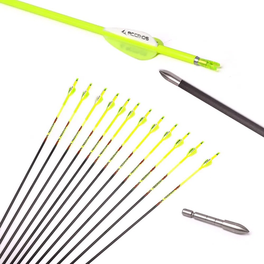 12Stück Gelb Carbon Pfeile, ID 4,2mm Spine 400 500 600 700 800 900 1000, für Recurve Bogen Compound Bogen Jagd Bogenschießen Übung