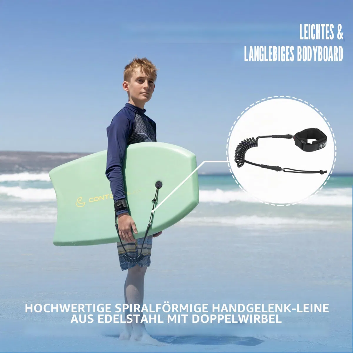 Reed Body Board Bodyboard für Strand, Kinder, Leichter EPS-Core, Doppelk, doppeltes Drehgelenk, gewickelte Handgelenkleine für alle Surfstufen, 84 cm
