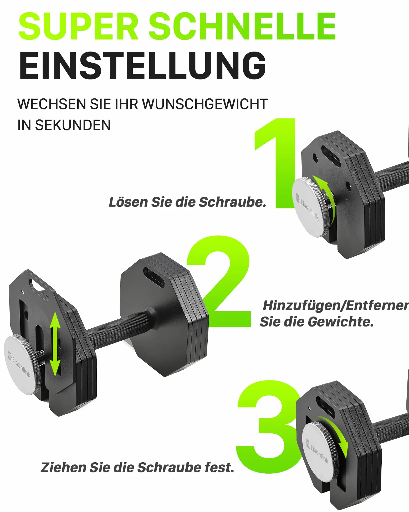 Eisenlink Verstellbare Achteckige Kurzhantel 1 Stück 20kg 36kg | Innovative Ultrakompakte Einstellbare Stahl Hantel mit Anti-Rutsch-Griff Fitness Gym Zuhause
