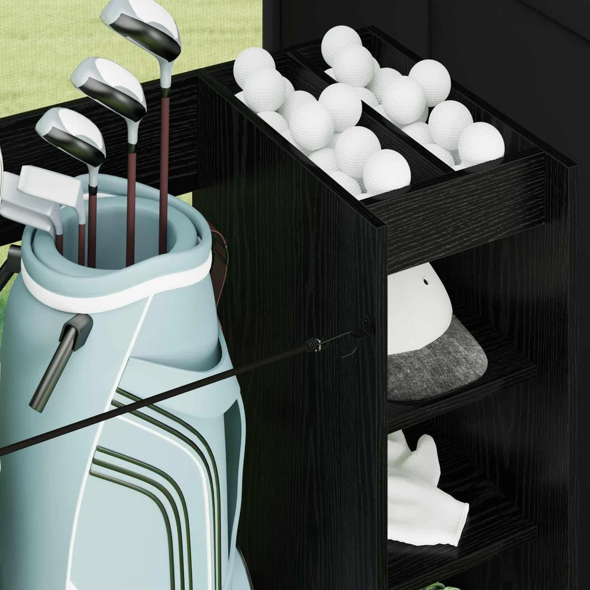 Gecheer Golf-Schrank Schwarz Eichen-Optik, 90 x 45 x 98 cm, Holz, Stauraum für Golfzubehör, für Garage und Wohnraum
