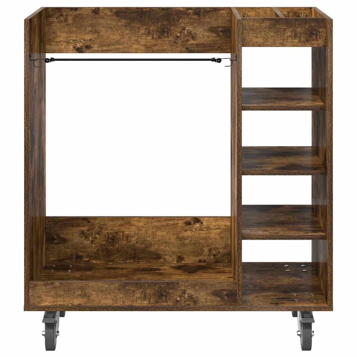 Gecheer Golfschrank mit Rädern, Aufbewahrungsschrank für Golfzubehör, 90 x 45 x 98 cm, Holz in geräucherter Eiche, freistehende Regale mit Metallrückwand für Garage oder Wohnraum