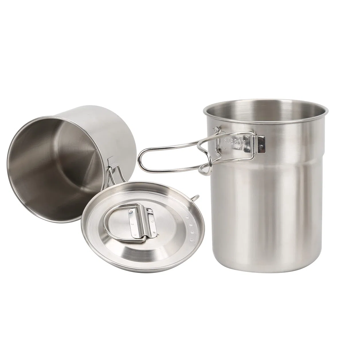 Küchentasse aus Edelstahl, 2-teilig, Küchentasse aus Edelstahl, faltbar, für den Außenbereich, Camp Cook Topf, Camping, Kochgeschirr