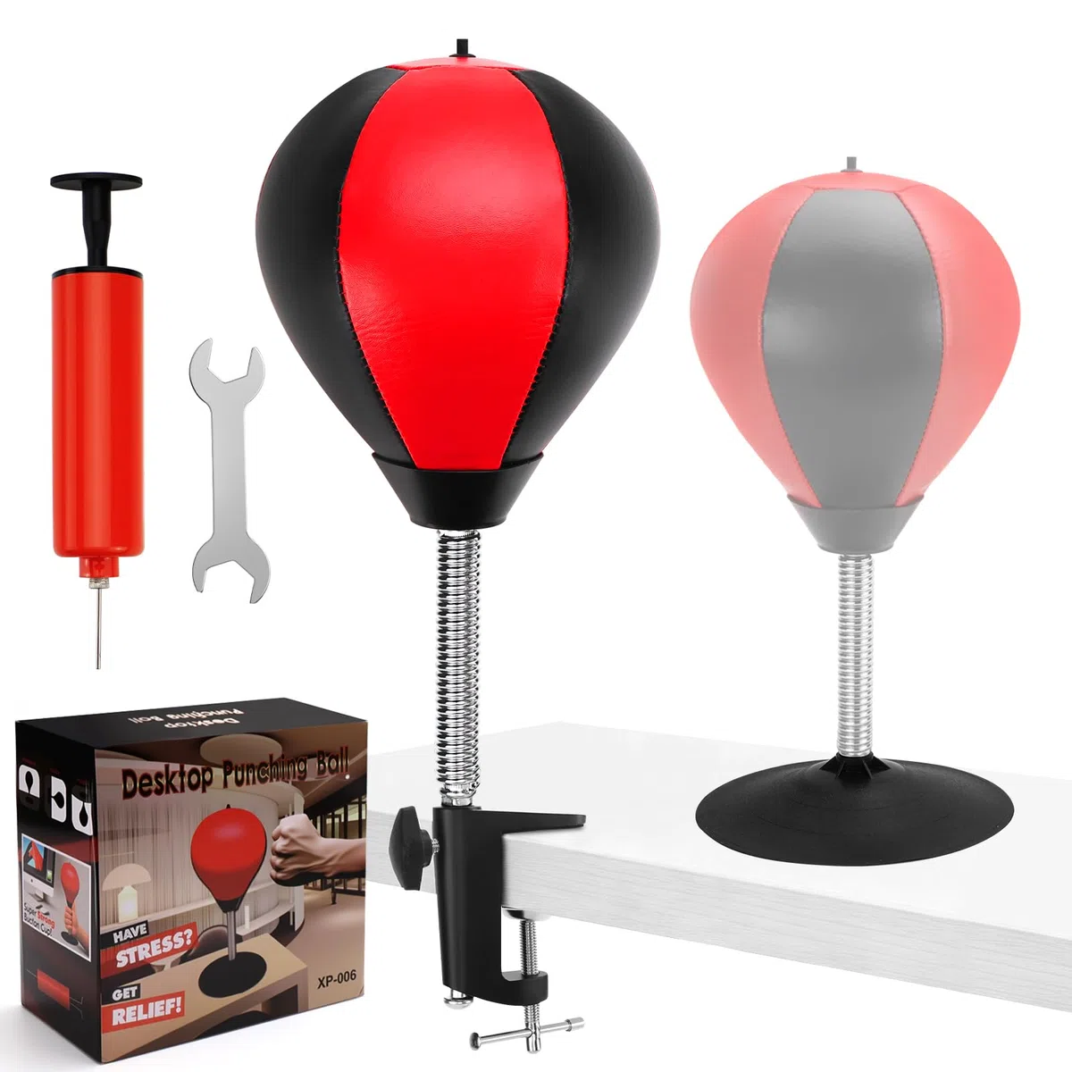 Boxsack Tisch Punchingball Boxen mit Saugnapf und Tischklemme, Anti Stress Boxbirne fürs Büro & Zuhause, Starke Rückfederung, für Erwachsene und Kinder