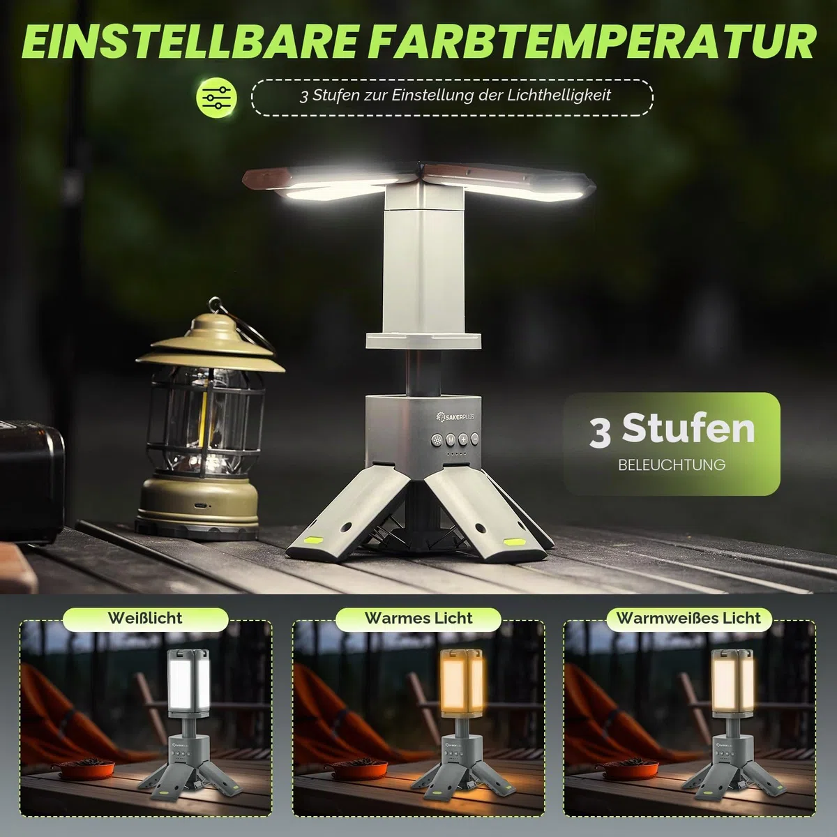 SakerPlus Teleskop Camping Laterne, 14000mAh Wiederaufladbare Campingleuchten mit Tragbarem Netzteil, Dimmbare Magnetische Zeltlampen 6000 Lumen Außenarbeitsbeleuchtung für Wandern, Camping