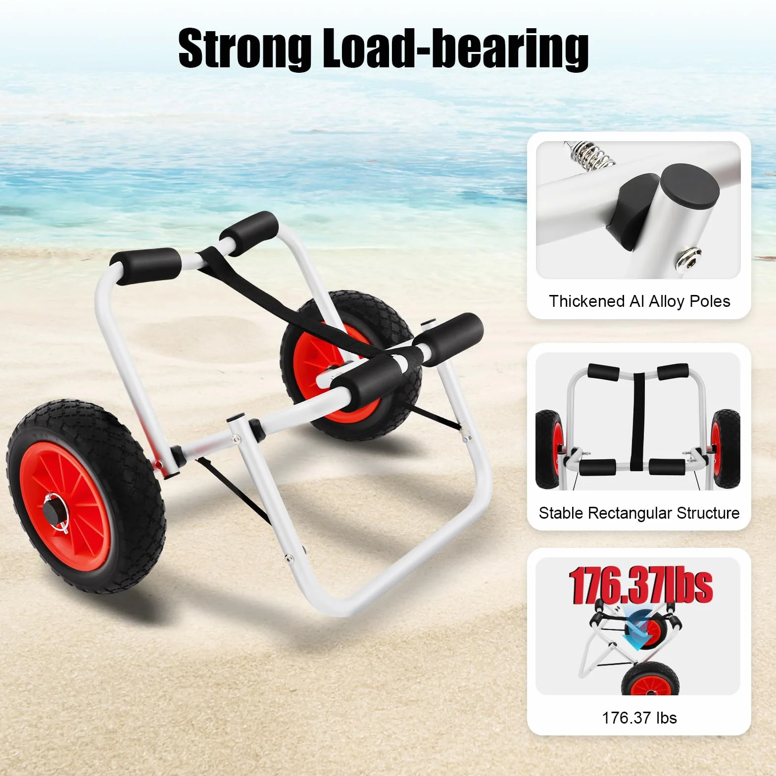Kajakwagen Schlauchboot Sup Trolley Kajak Zubehör Transportwagen Klappbar Aluminium Kanuwagen, 80 kg Tragkraft – Faltbarer Transportwagen für Boote, Kanus, Kajaks
