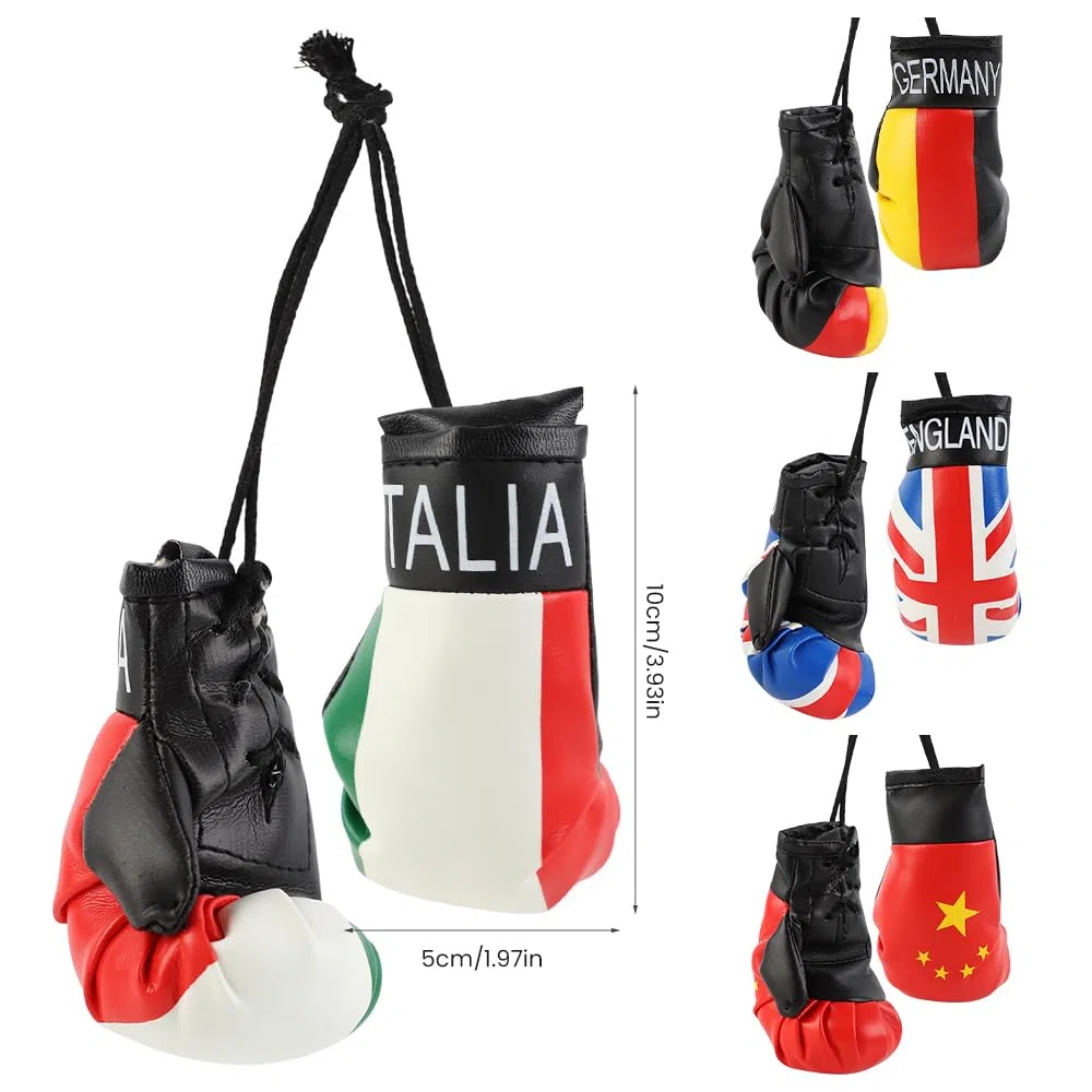 Mini Boxhandschuhe fürs Auto, Boxing Gloves, Autospiegel Anhänger, Flaggendesigns Schlüsselanhänger, Rückspiegel, Boxhandschuhe Deko fürs Auto, Innenspiegel Accessoires, Geschenk (China)