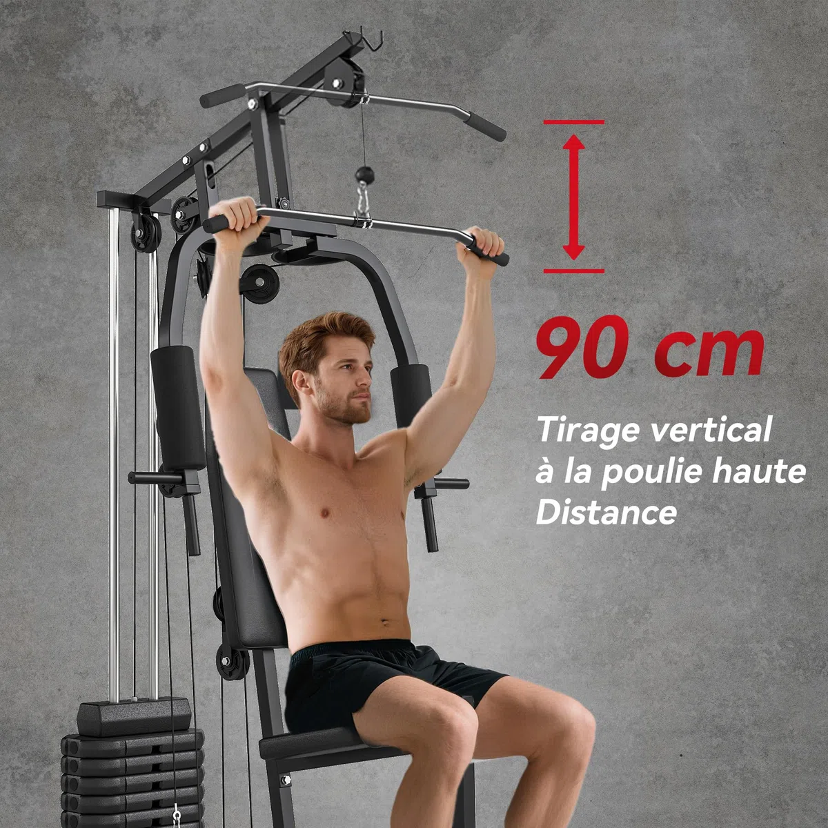HOMCOM Kraftstation, Fitnessgerät mit 9 Gewichtsplatten à 5 kg, insgesamt 45 kg, Ganzkörpertraining – 200 x 135 x 103 cm | Fitness Krafttrainingsmaschine, 9 Gewichtsblöcke à 5 kg, insgesamt 45 kg