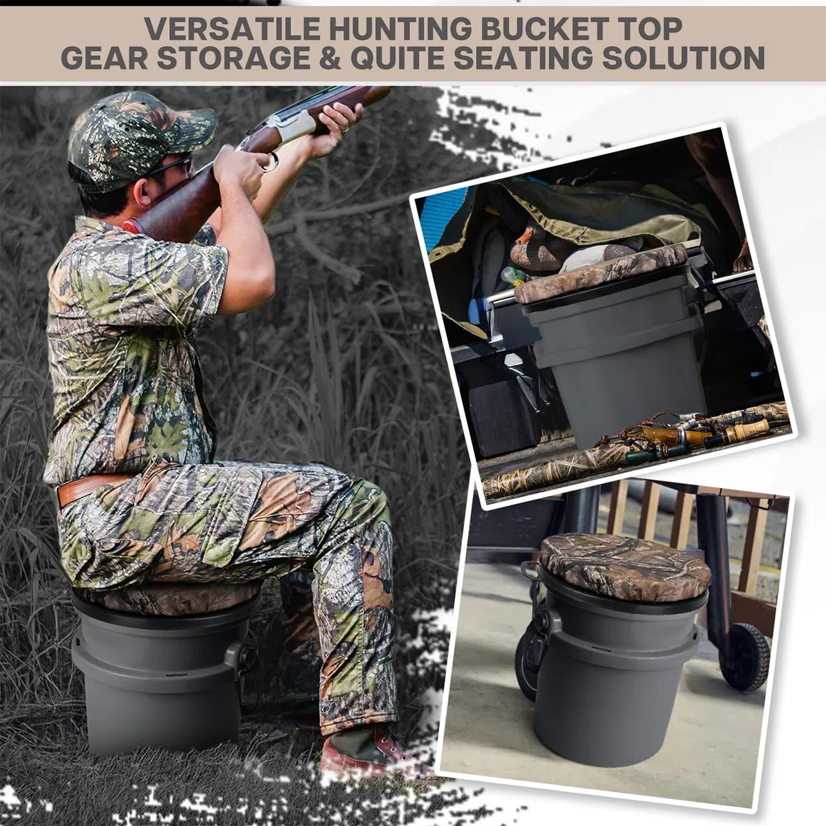 Eimersitz für Yeti 5-Gallonen-Eimer, drehbarer Eimerdeckel mit gepolsterter Oberseite, Eimer-Sitzkissen für Outdoor-Angeln, Jagd, Gartenarbeit, Baseball-Training, Camouflage-Blätter