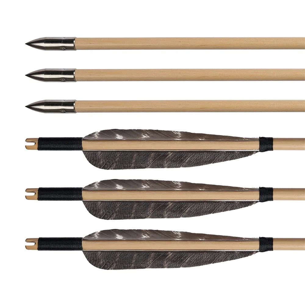 Huntingdoor 12er Holzpfeile mit 5" Naturfedern 31 Zoll Pfeile für Bogenschießen Erwachsene Bogenpfeil in Handarbeit Pfeil für Traditionellen Bogen Recurvebogen