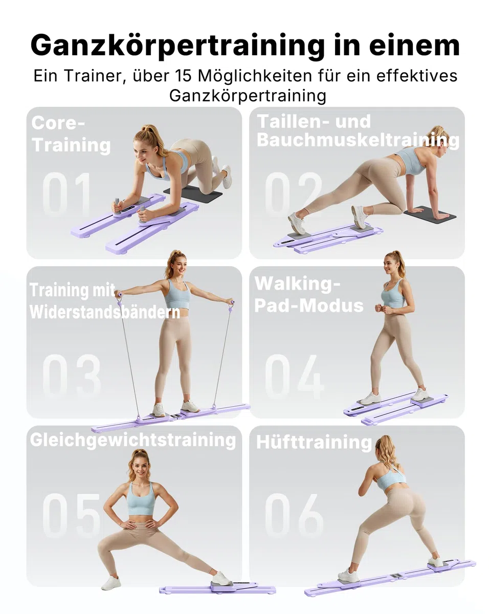 MERACH Pilates Reformer – Pilates Board Multifunktions Reformer für Pilates mit Widerstandsbändern zählen und Kniepolster, 120 KG klappbar, Fitnessgeräte für Zuhause Bauchtrainer für Zuhause