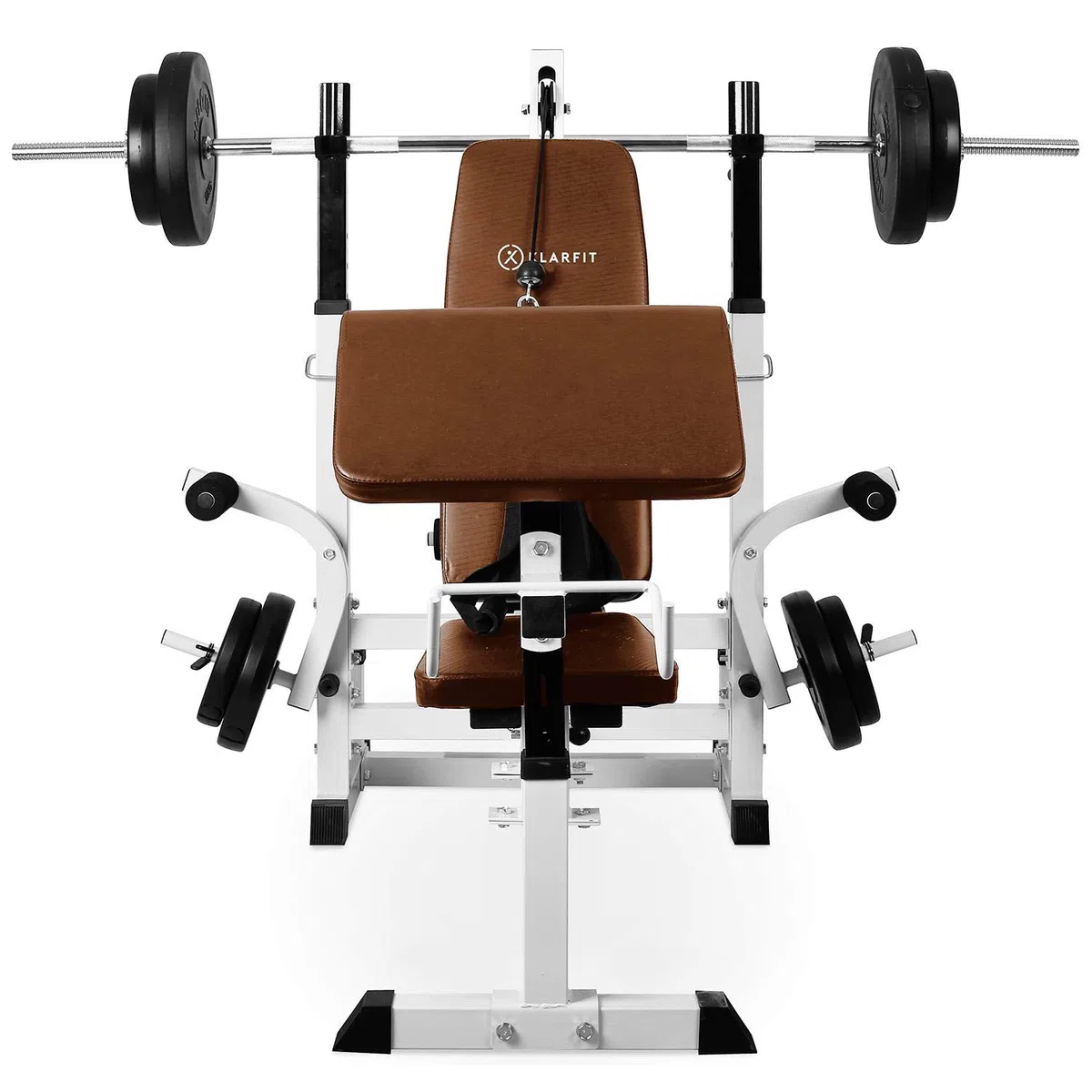 Klarfit Workout Hero 3000 Hantelbank, Power Station mit Schräg- und Flachbank, Hantelbank mit Gewichten, Fitnessgeräte für Zuhause, Home-Gym Kraftstation mit Langhantel & Beinpresse, 280 kg Belastung
