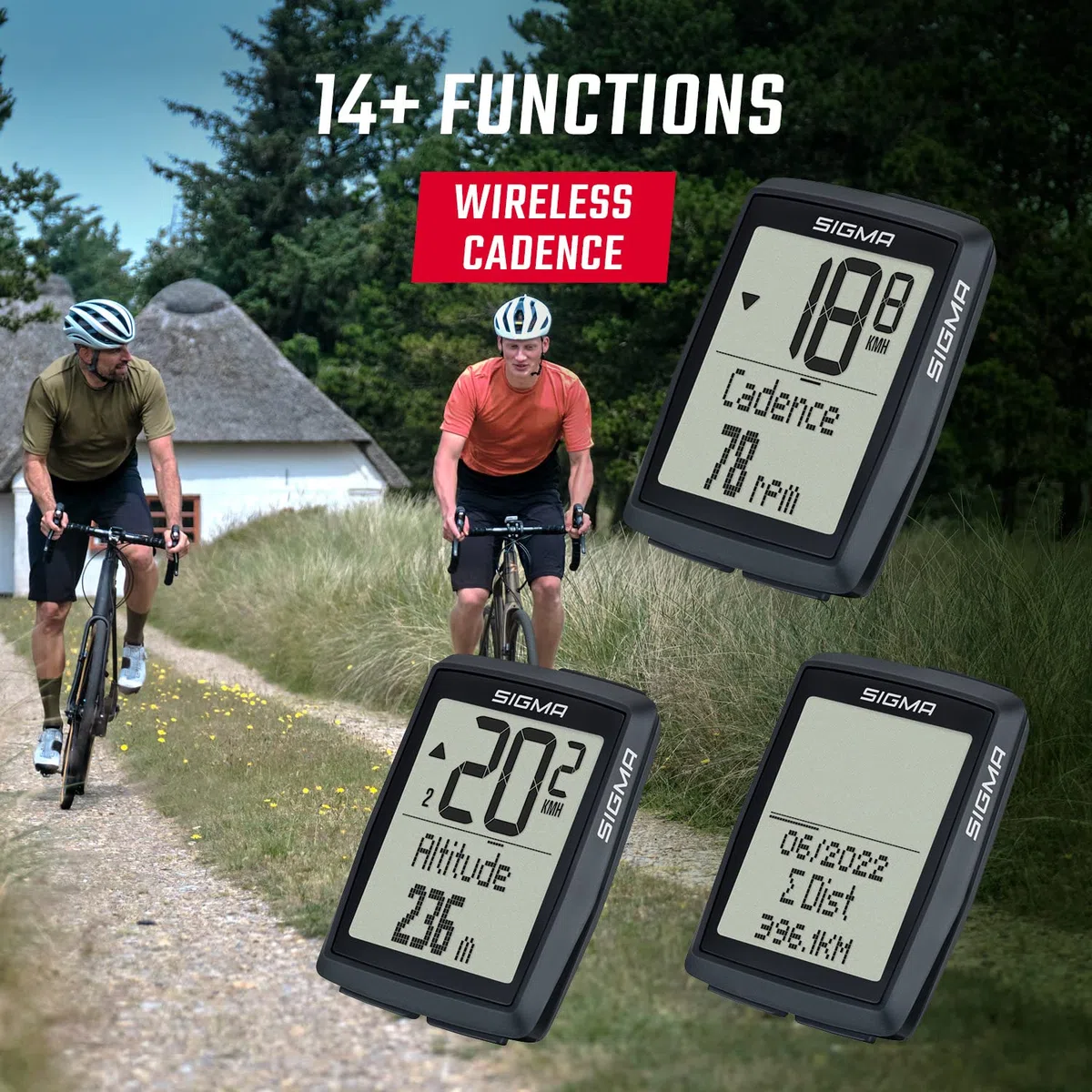 SIGMA BC 14.0 WL CAD| kabelloser Fahrradcomputer mit 14 Funktionen inkl. Trittfrequenzmesser |Barometrische Höhenmessung | Bergtouren | Einfache Bedienung mit großen Tasten und übersichtlichem Display