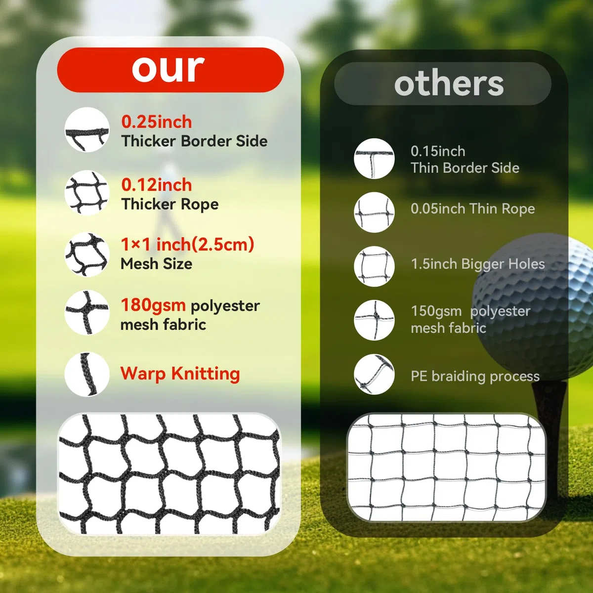 Golfschlagnetz, Schaft-Netzbefestigung, 2,8 x 3,4 x 2,1 m, robustes Seitennetz, Barrierennetz für Golf, Baseball, Hockey mit Sandsack