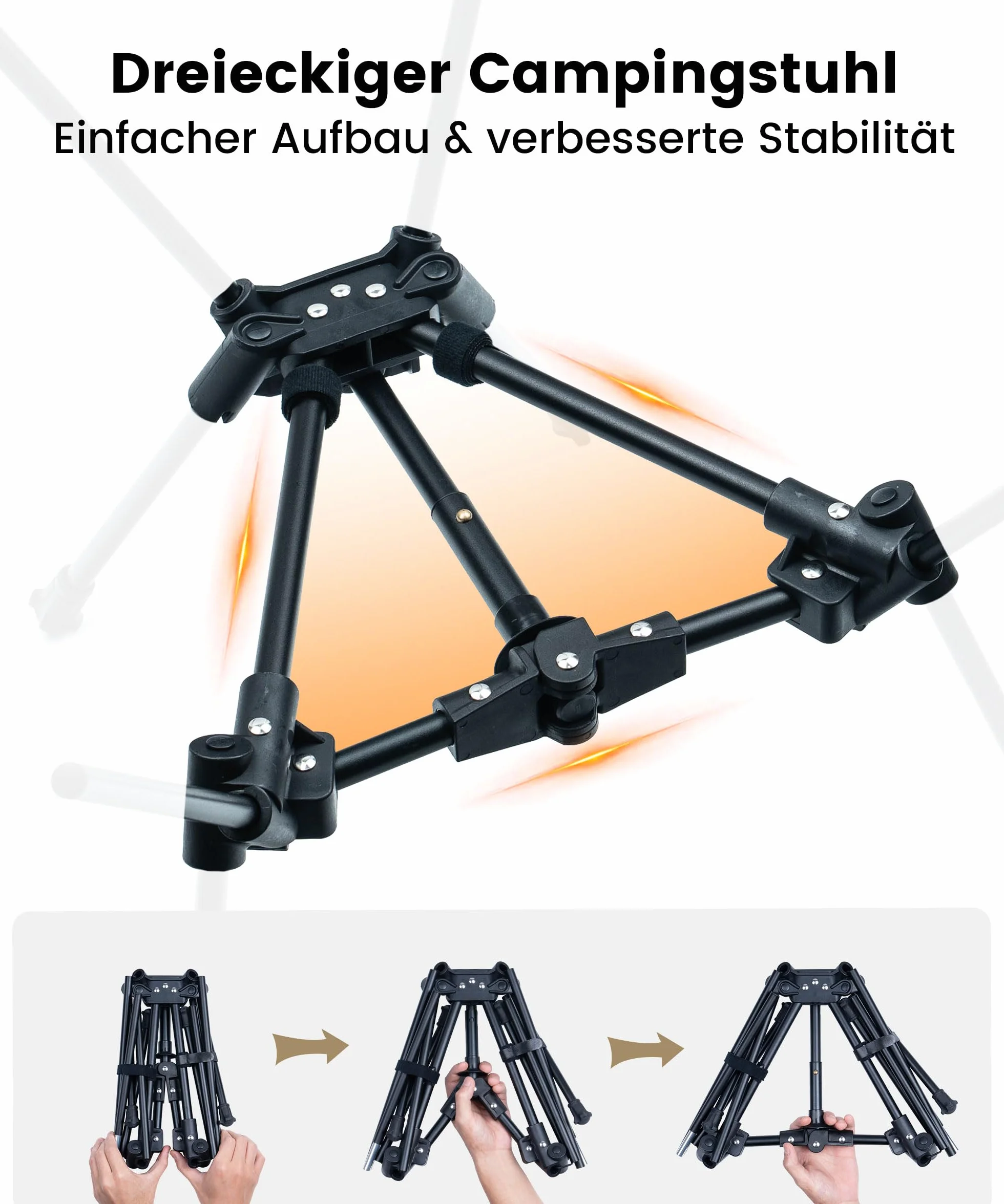 OneTigris TIGERBLADE Campingstuhl faltbar 150 kg, Klappstuhl Camping leicht Dreiecksrahmen, Faltstuhl Ultraleicht, mit 2 Seitentaschen für Outdoor, Wandern