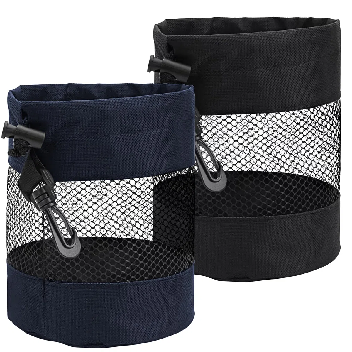 2 Stück Golf Ball Bag,Tennistasche,Golfballtaschen,Multifunktion Nylon Mesh Tasche für Aufbewahrung von Golfbällen,Tennisbällen und Anderen Bällen(Schwarz,Blau)