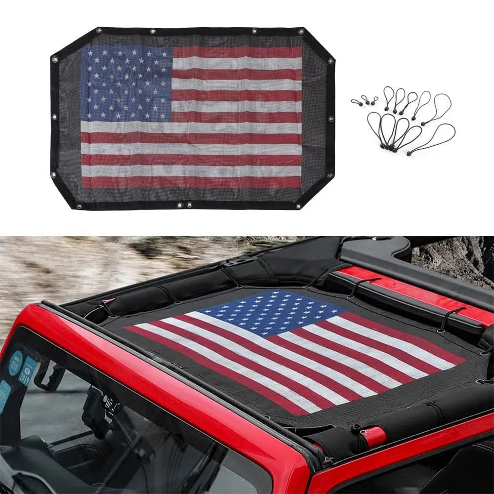 Sonnenschutz Mesh Shade Top Cover Polyester Strapazierfähiger Sonnenschutz für Jeep Wrangler 2007–2017 JK JKU 2-Türer, schwarz rot US-Flagge