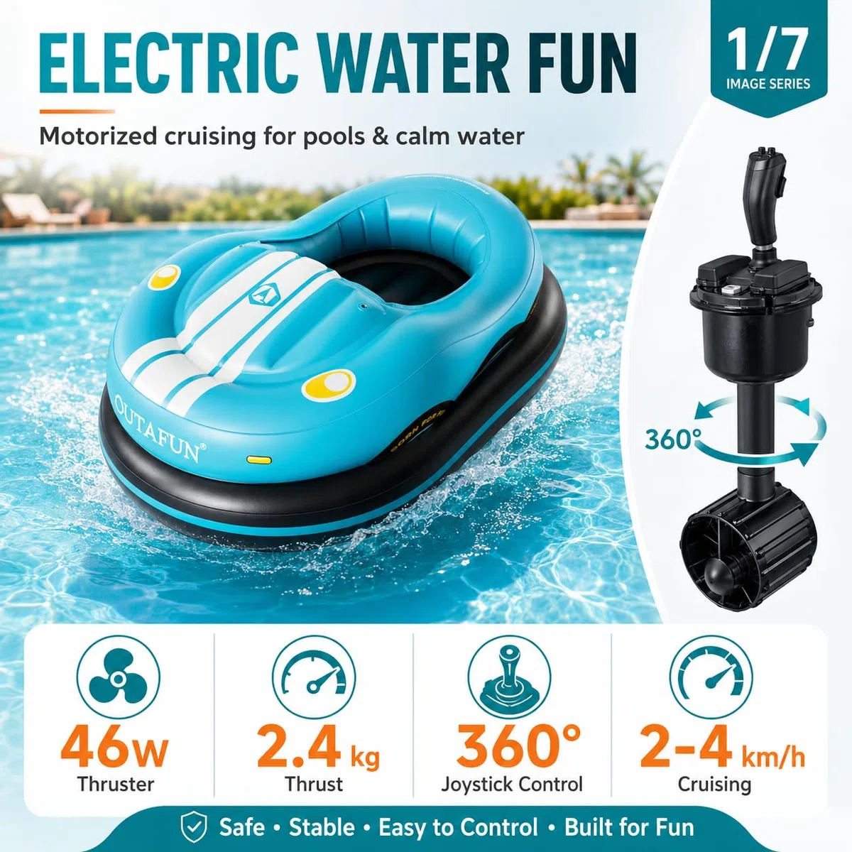 Elektrische Badeinsel mit Motor, aufblasbares Wasserboot für Erwachsene Blue | Entspanntes Cruisen, einfache Bedienung, Doppelschicht-Design, geräumiger Sitzbereich, schnelle Aufbewahrung