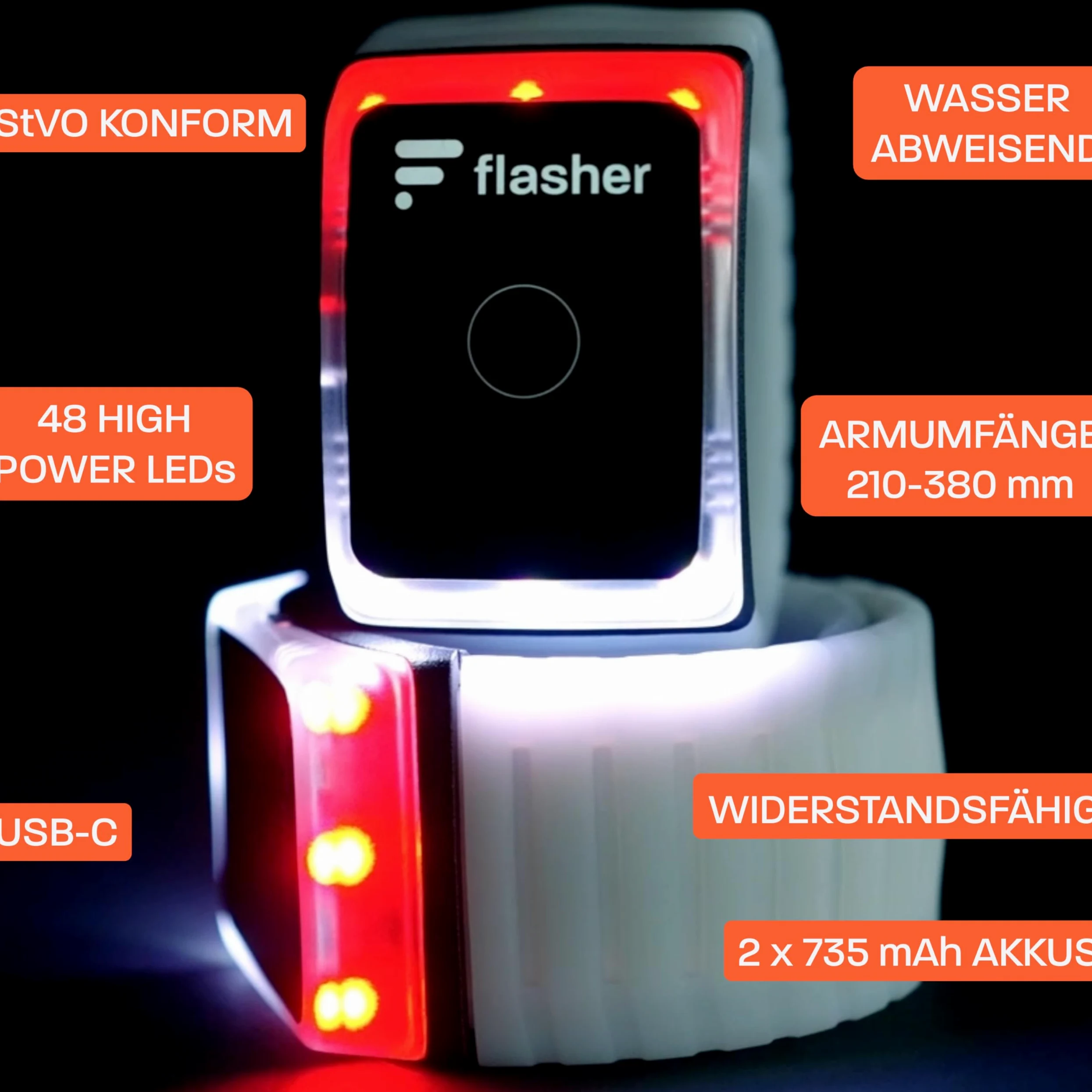 Flasher Patentierte Blinker Armbänder für Fahrrad, E-Scooter, Läufer | Smartes Bremslicht, Blinklicht, Frontlicht, Rücklicht | Die Höhle der Löwen