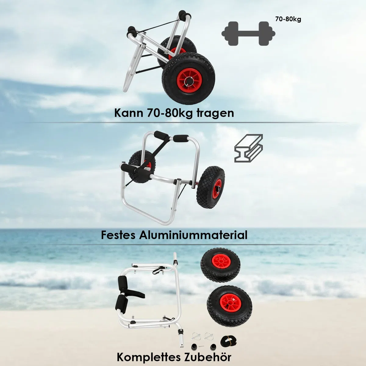 Kajakwagen zusammenklappbarer Kanuträger auf Rädern mit 70-80 kg Tragfähigkeit Transportwagen Surf Truck Bootsanhänger für Kanu- und Kajakliebhaber Ausgestattet mit 3M-Bändern