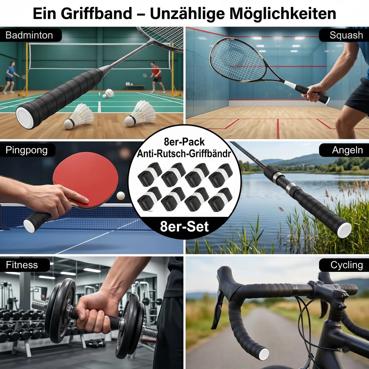 8er Set Griffband Tennisschläger Overgrip, Anti-Rutsch PU Griffband – Schweißabsorbierend, Komfortgriff für Tennis Badminton Golfstange Squash Schläger