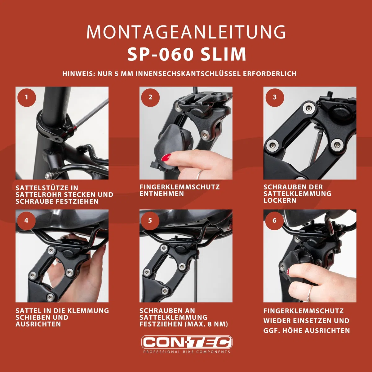 CONTEC Fahrrad-Federsattelstütze SP-060 Slim, Parallelogramm, Aluminium, Komfort für MTB & Citybike, Federung für Rücken-Entlastung, Schwarz