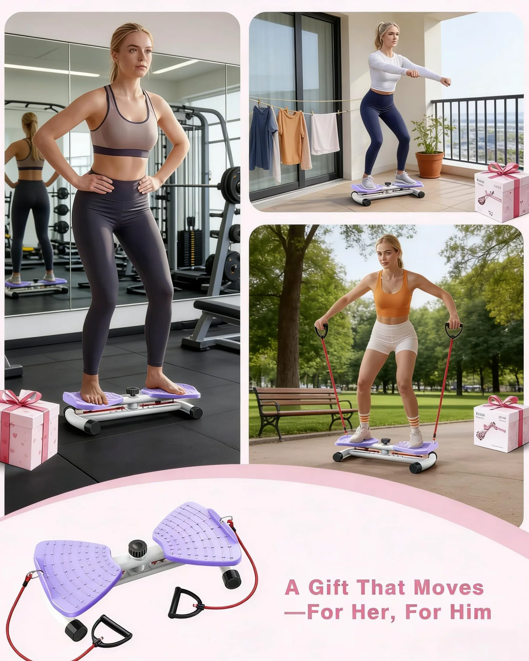 Hüfttwister, Twist board, Waist Twister mit 2 Widerstandsschnüren, Stehendes Bauchübungsbrett Tragkraft 130 KG, Twist Board Abnehmen Geräte für Bauchmuskeltraining und Schlanke Taille