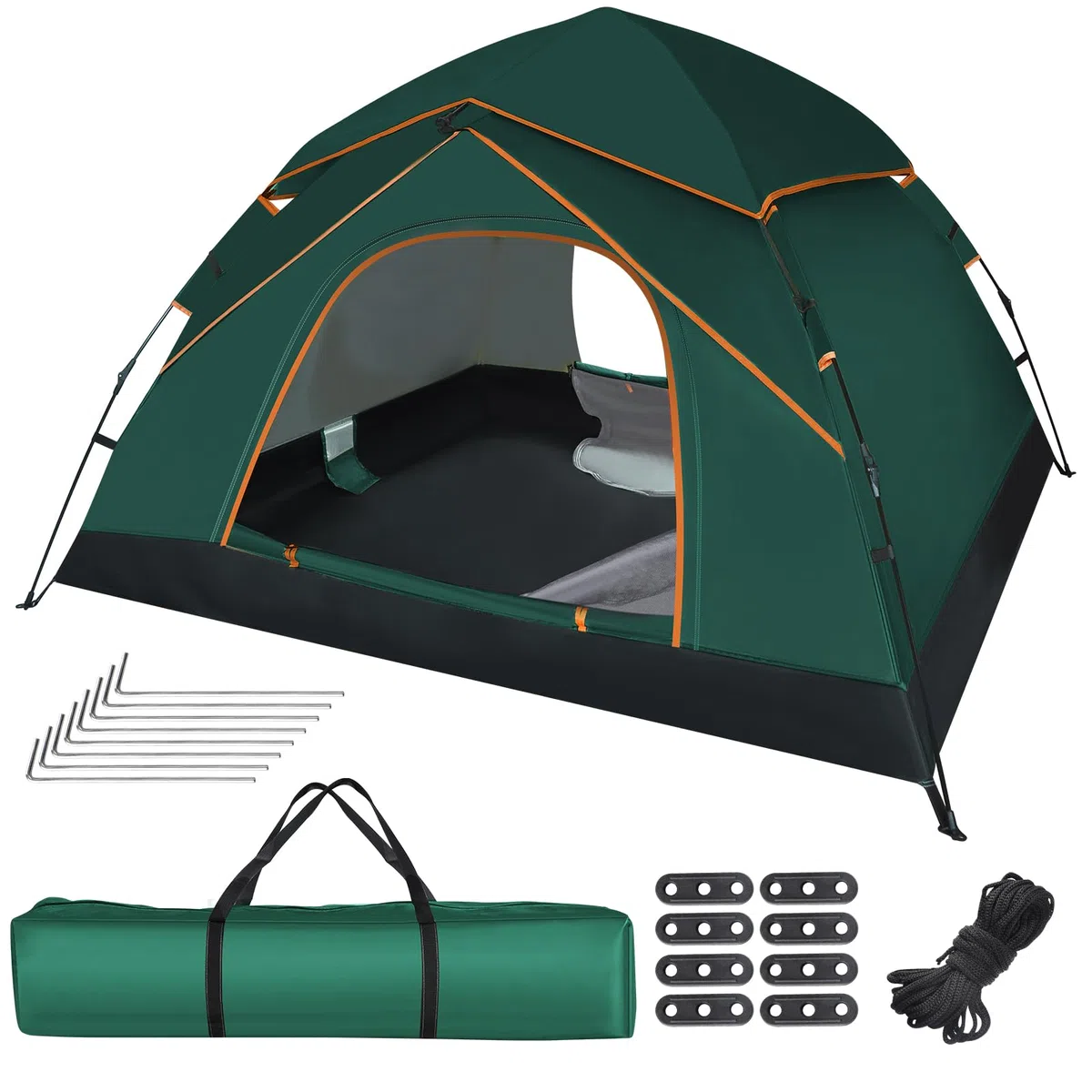 Camping Zelt 2-3 Personen, Automatisches Pop Up Kuppelzelt mit Doppel-Türen, Wasserdicht & Winddicht, 3-4 Saison Zelt Outdoor Zelt für Familie, Trekking und Camping, Waldgrün